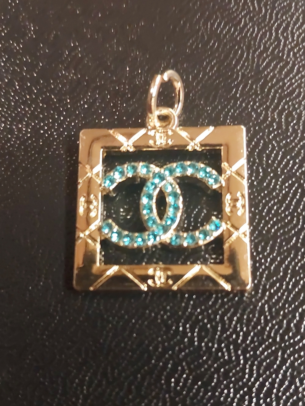 CC Gold & Turquoise Crystal Interlocking Charm Pendant